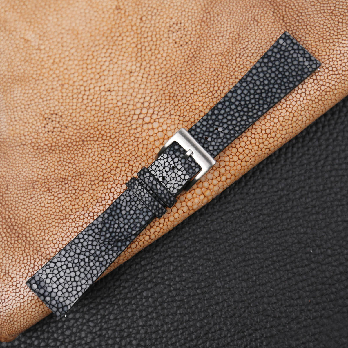 Vintage Black Stingray Leather Watch Strap - Image 4