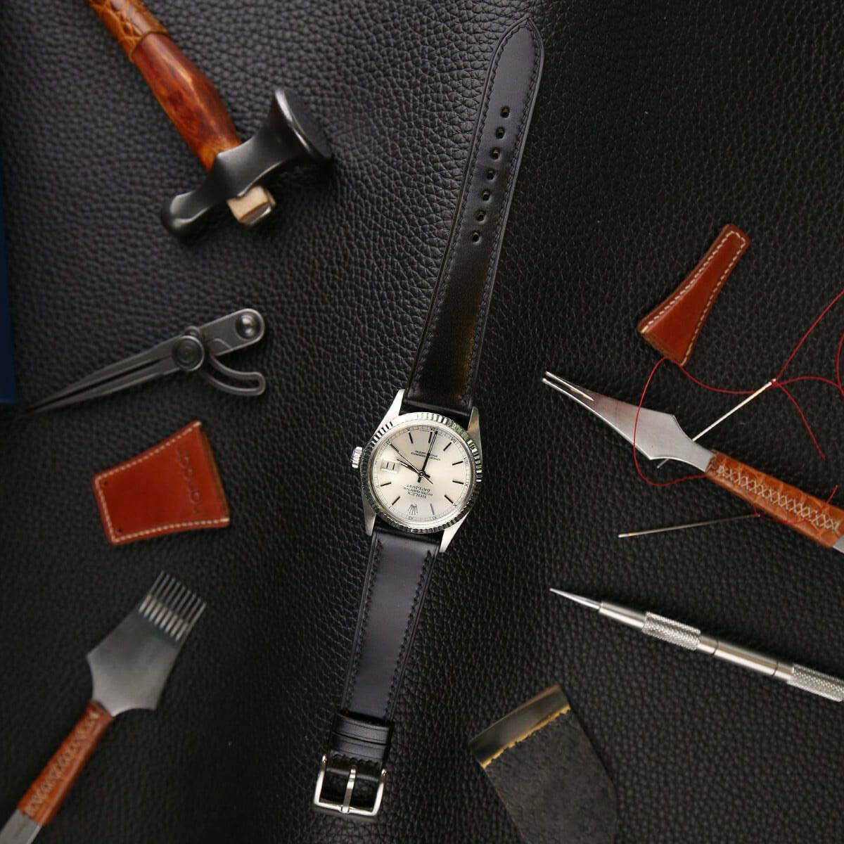 Black Shell Cordovan Leather Watch Strap - Image 2