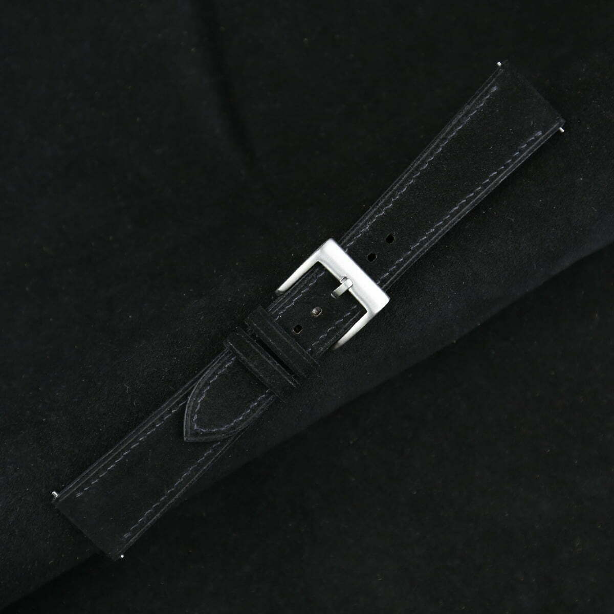 Black Suede Leather Watch Strap - Image 3