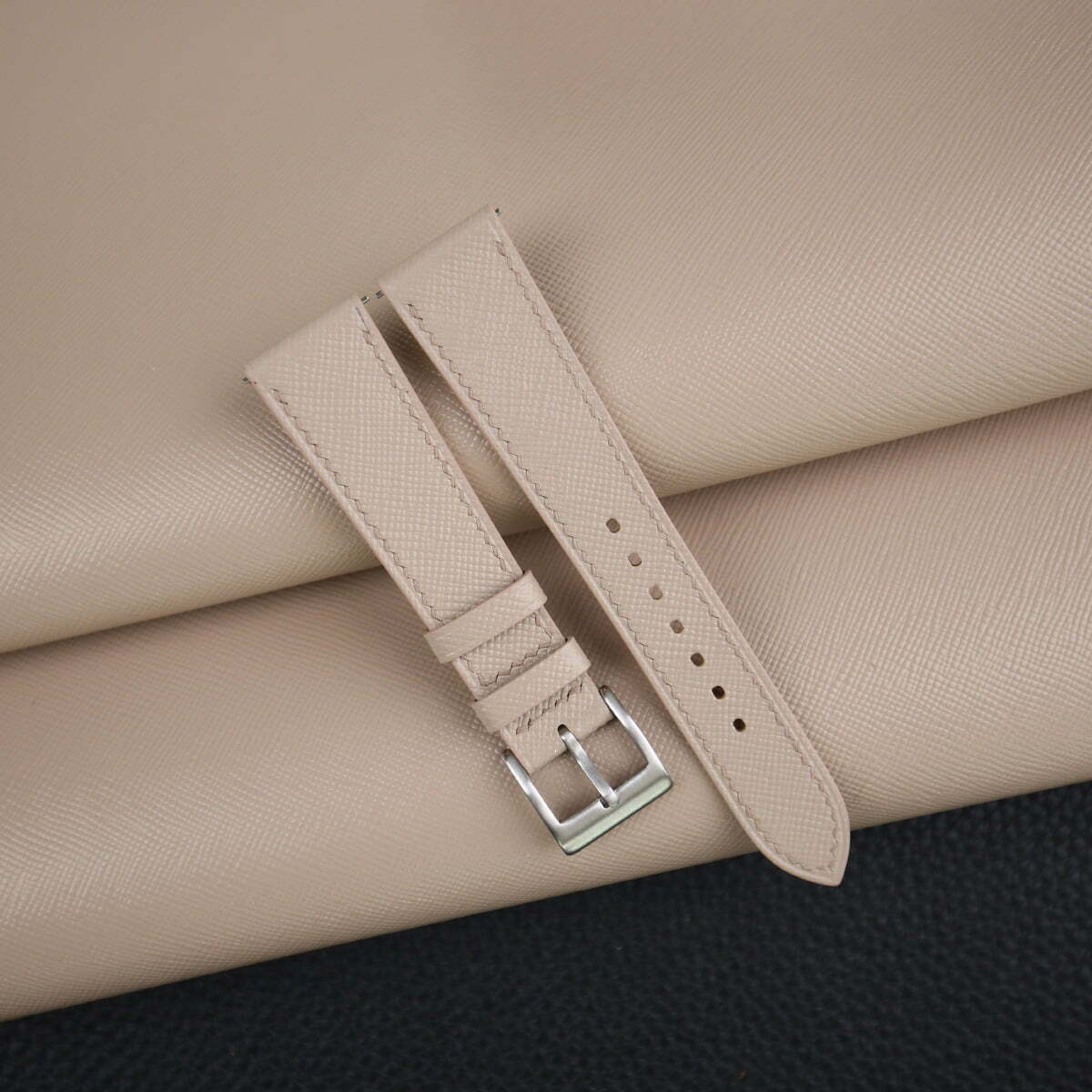 Cream Saffiano Leather Watch Strap