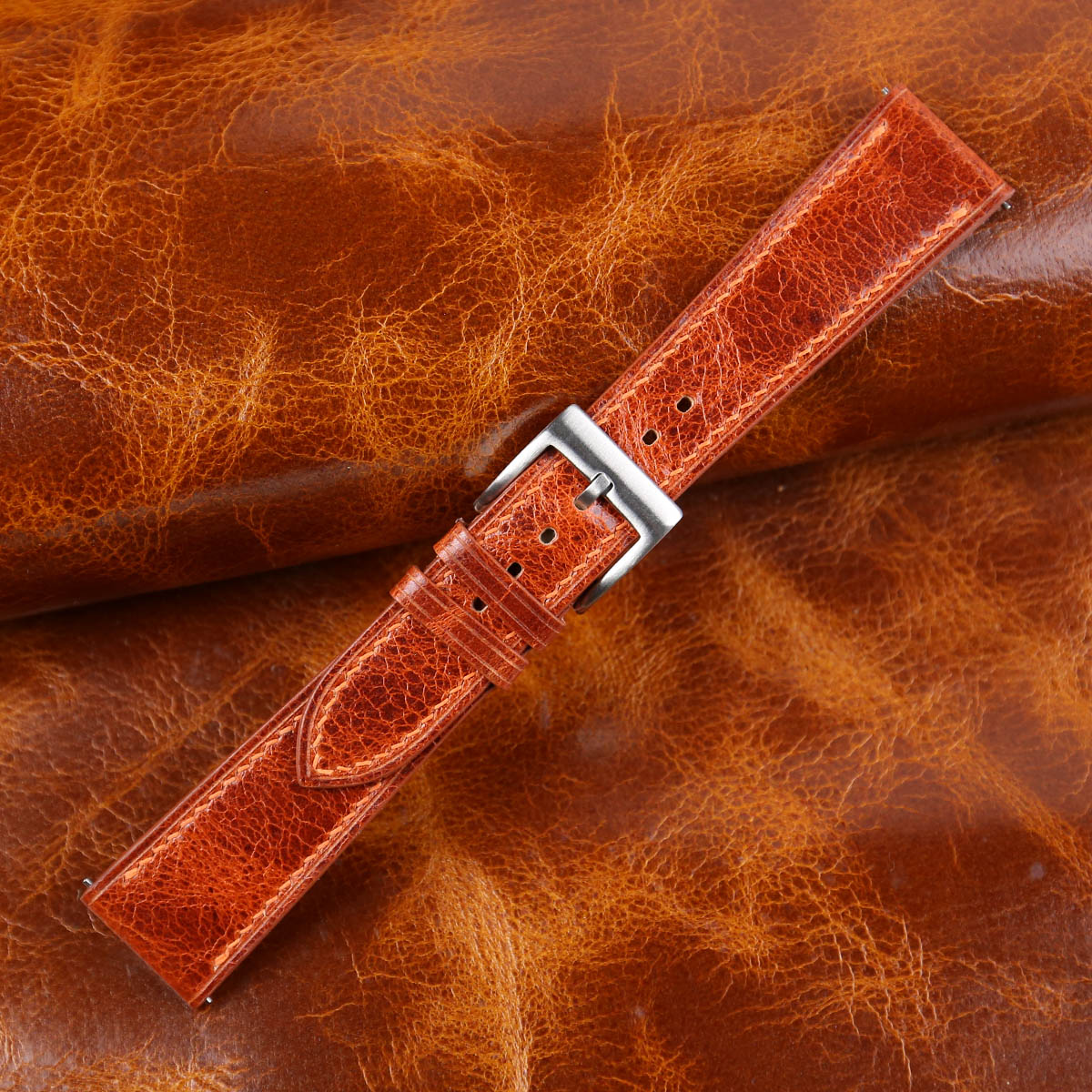 Cognac Waxed Leather Watch Strap - Image 3
