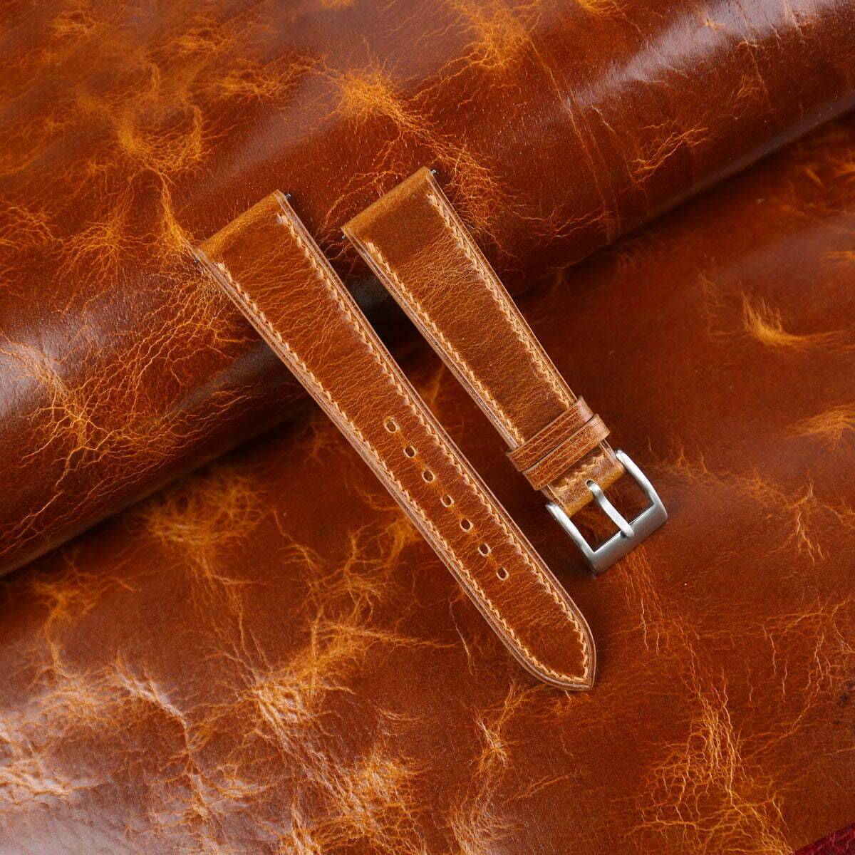 Oil Brown Waxed Leather Watch Strap