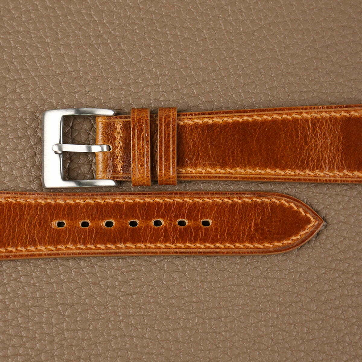 Oil Brown Waxed Leather Watch Strap - Image 3
