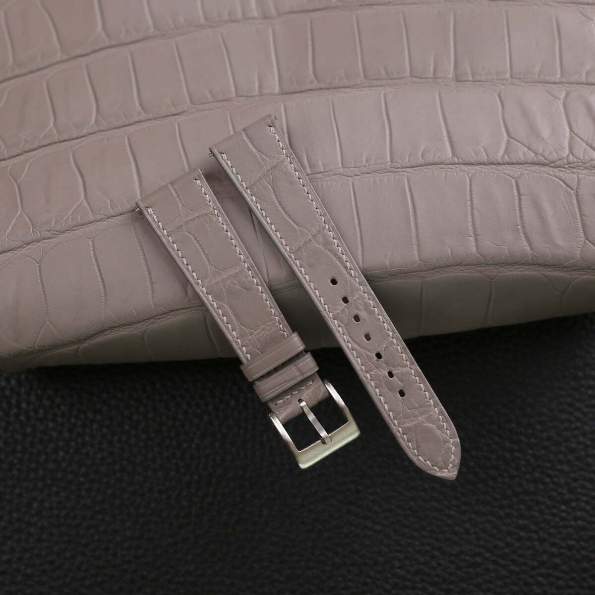 Cement Alligator Leather Watch Strap