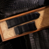 Curved End Black Alligator Folded Edge Lining Alligator Leather Watch Strap