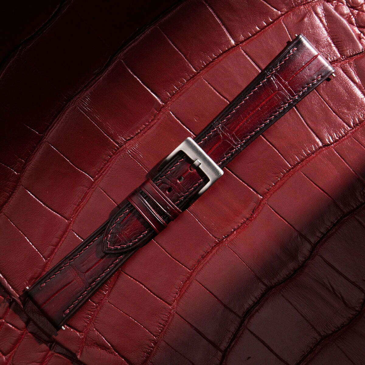 Patina Bordeaux Alligator Leather Watch Strap - Image 3