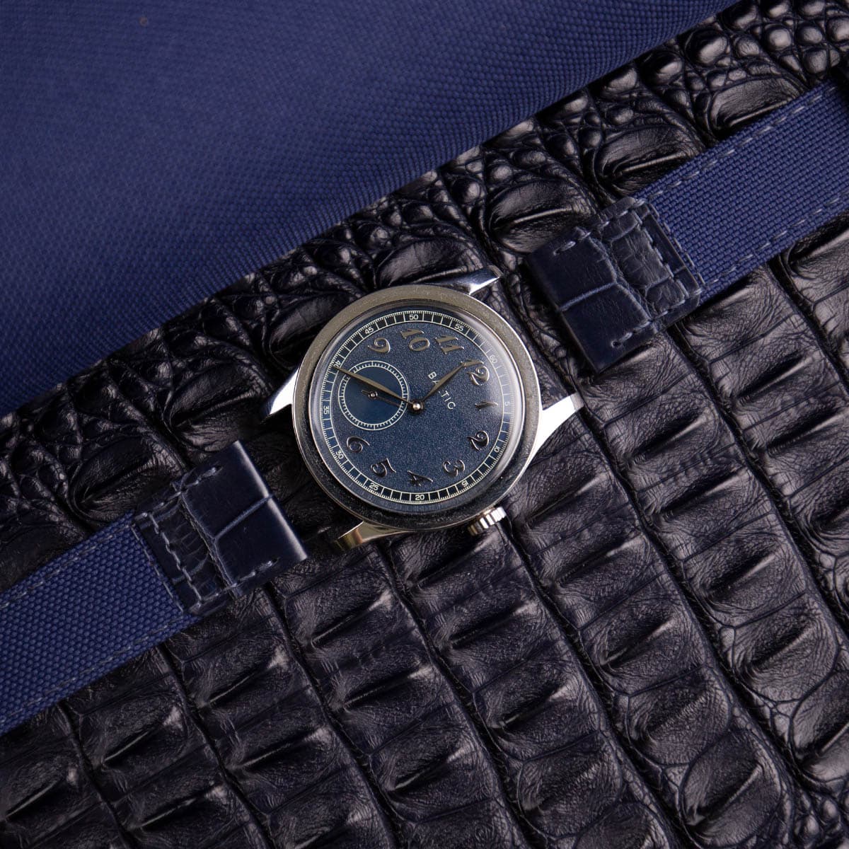 Dark Blue Canvas Mix Alligator Watch Strap - Image 3