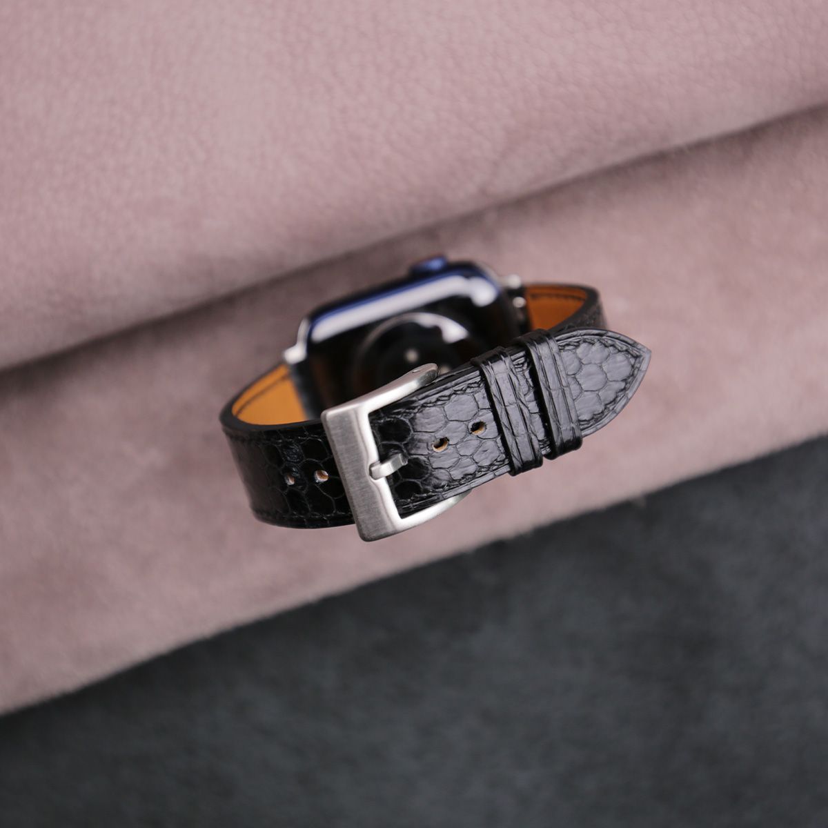 Black Snake Sea Leather Apple Watch Band - Image 2