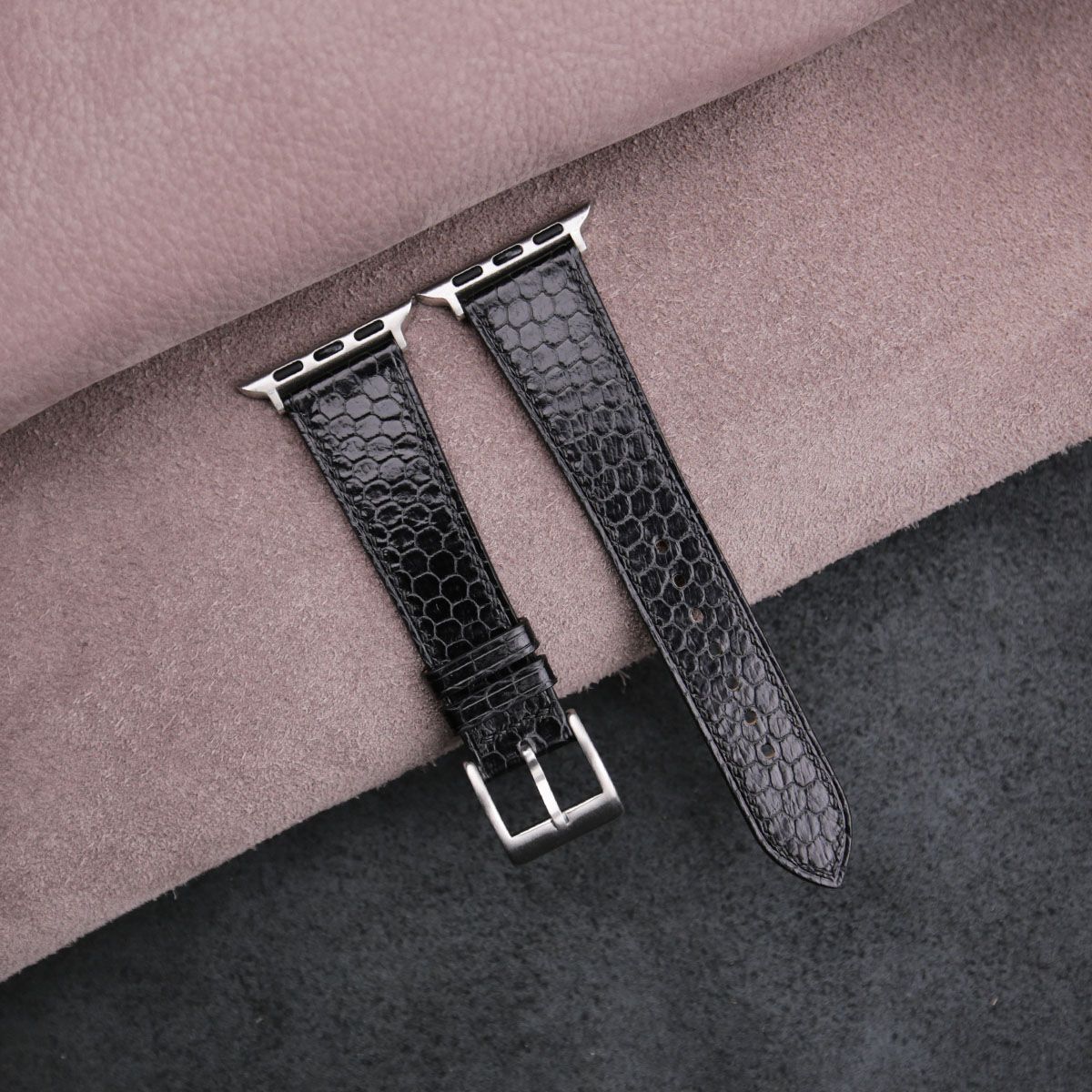 Black Snake Sea Leather Apple Watch Band