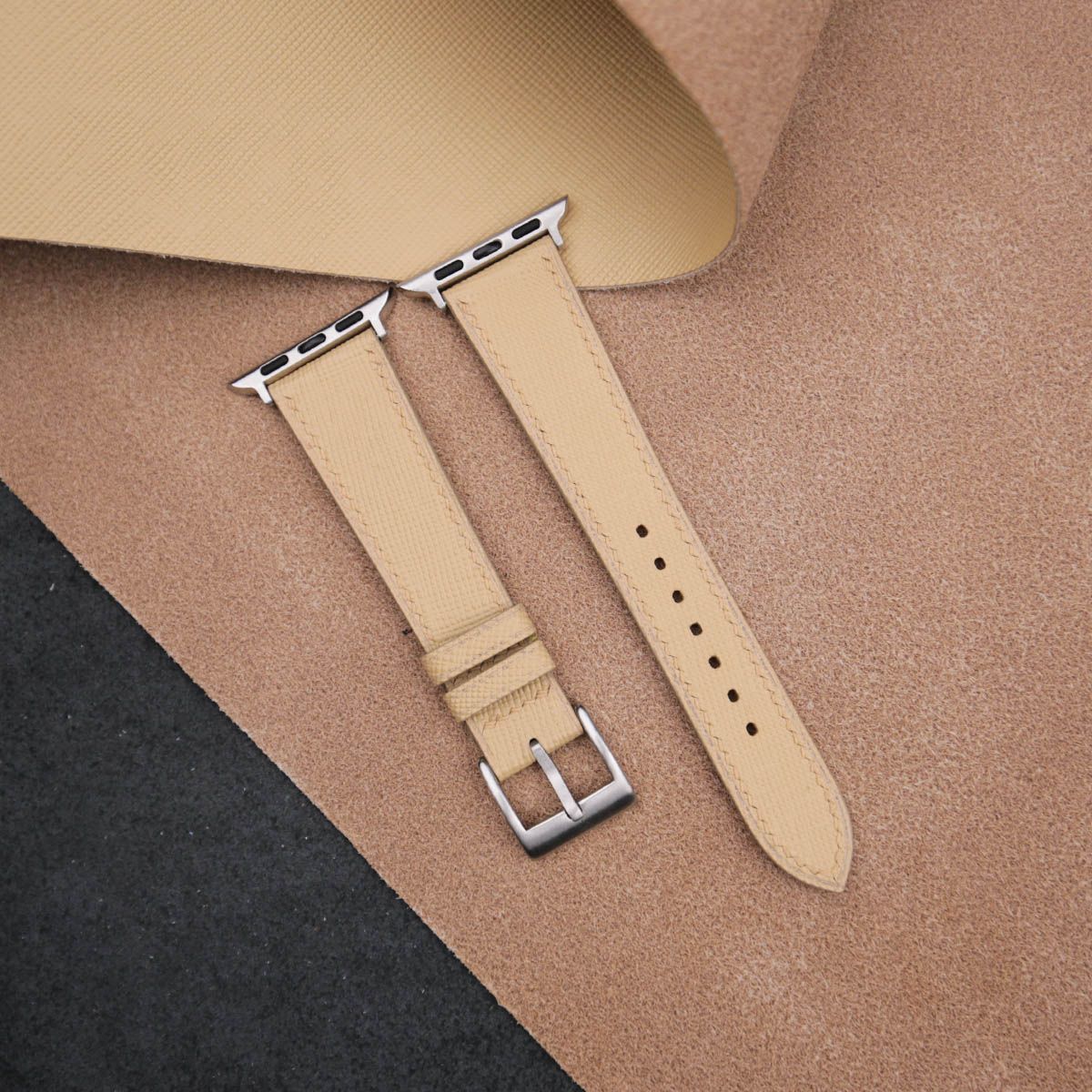 Beige Saffiano Leather Apple Watch Band