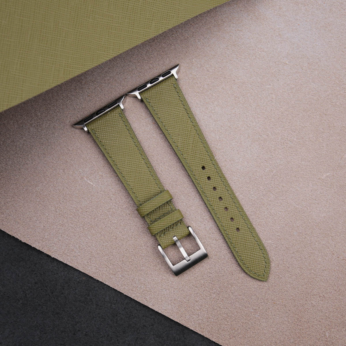 Olive Saffiano Leather Apple Watch Band