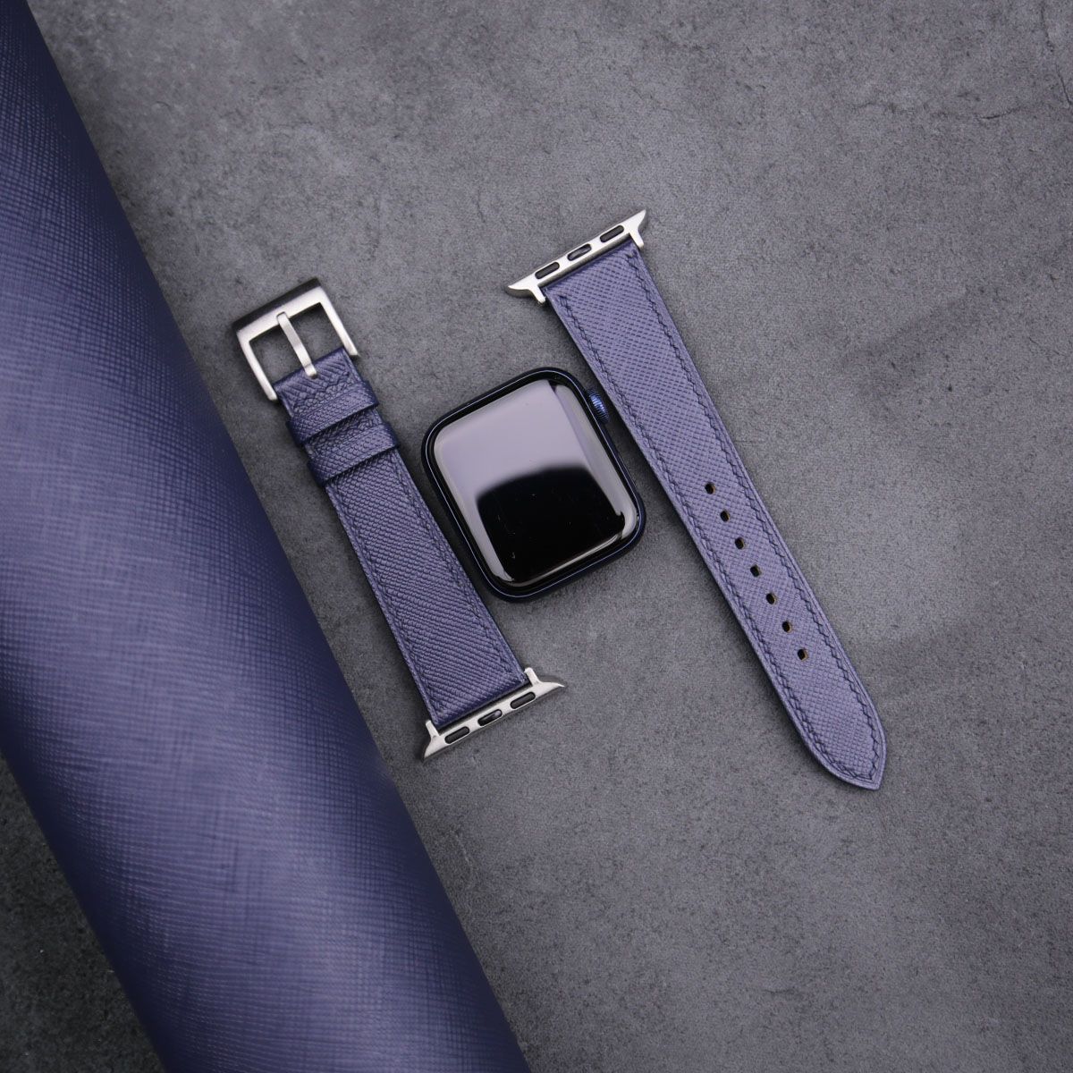 Navy Saffiano Leather Apple Watch Band - Image 3