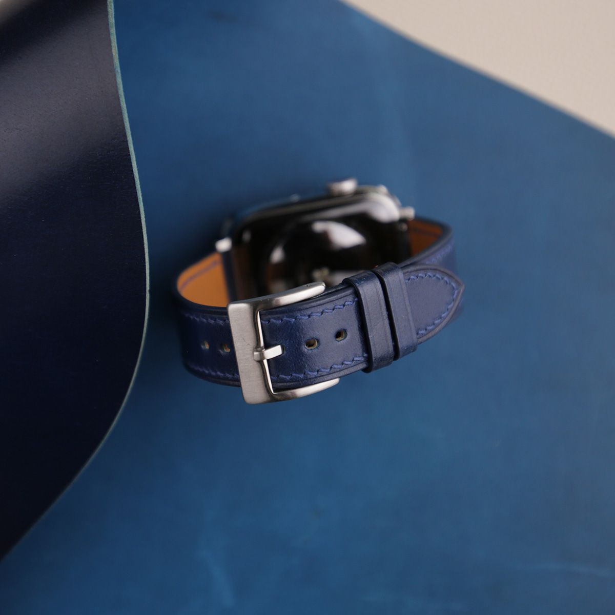 Dark Blue Shell Cordovan Leather Apple Watch Band - Image 2