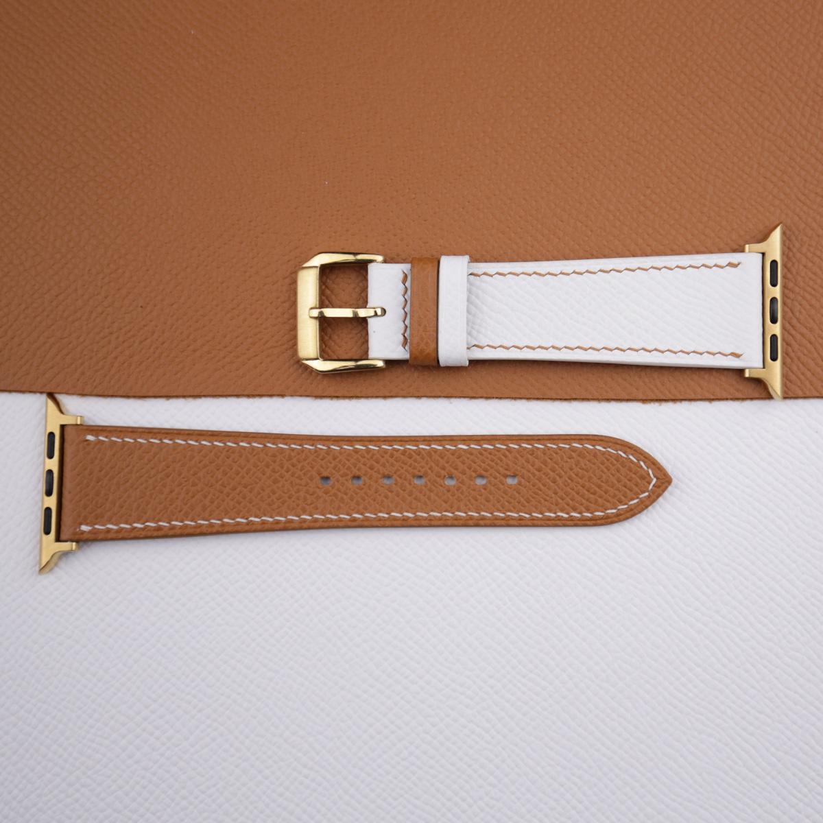 White Brown Epsom Calf Leather Apple Watch Band - Image 4
