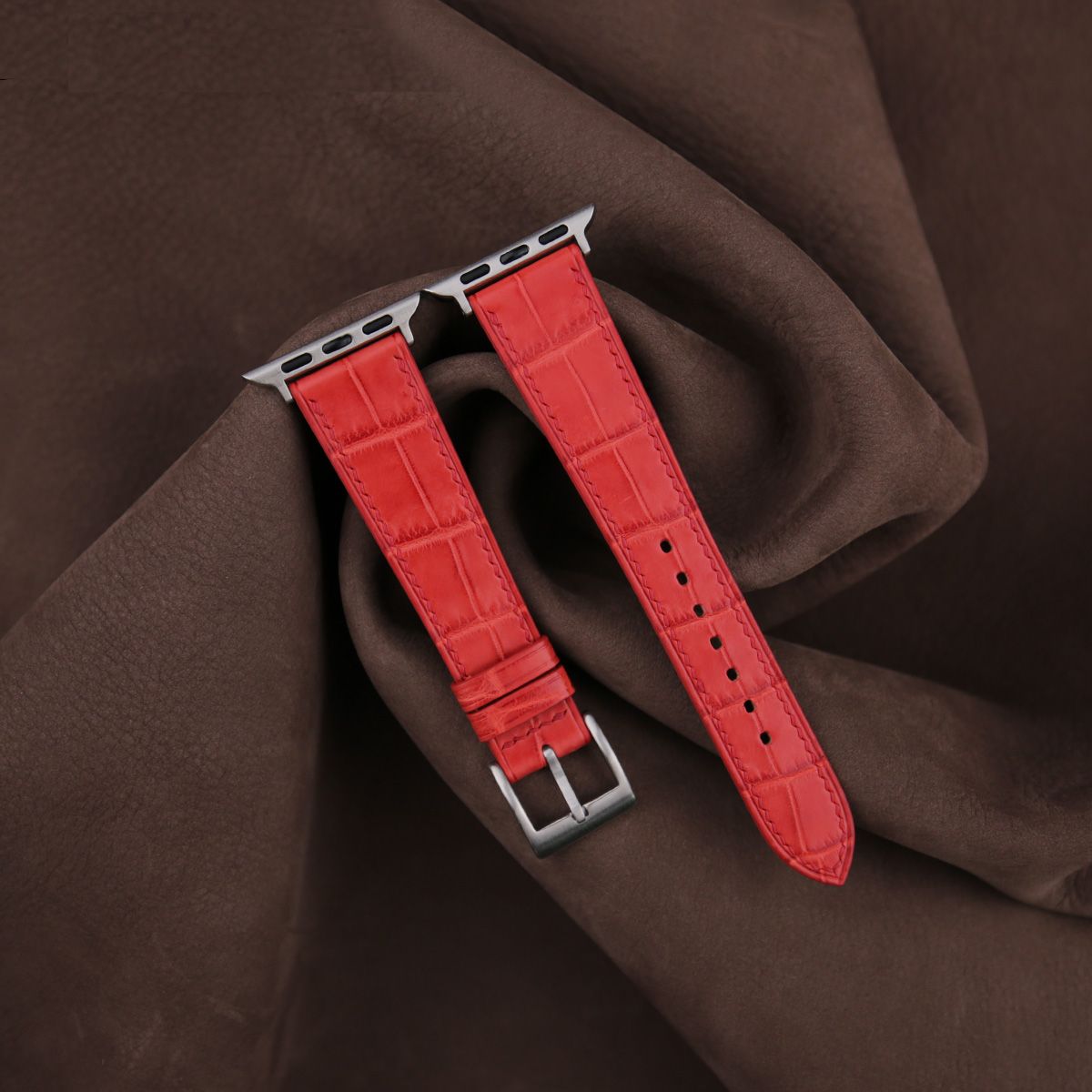 Red Alligator Leather Apple Watch Band