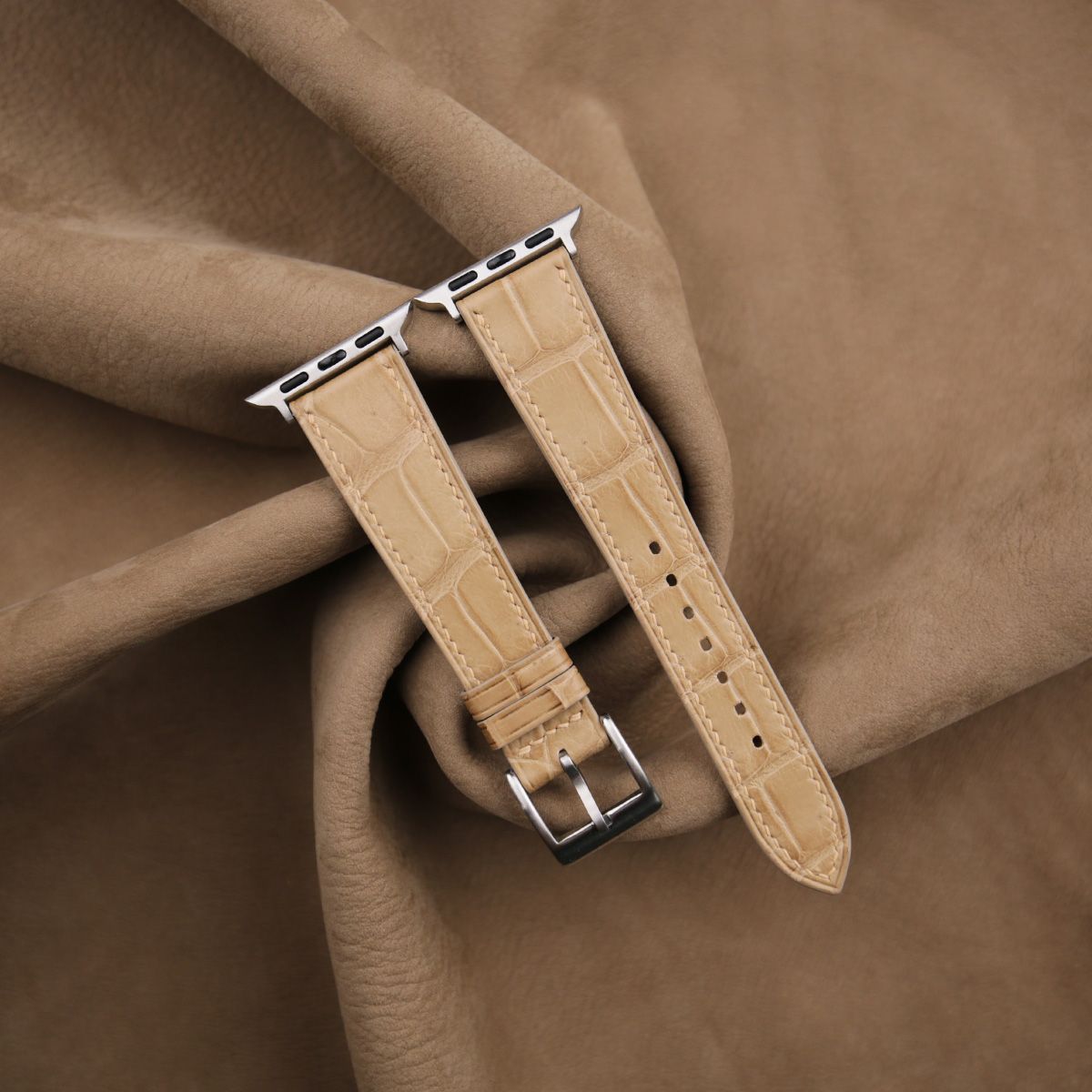 Beige Alligator Leather Apple Watch Band