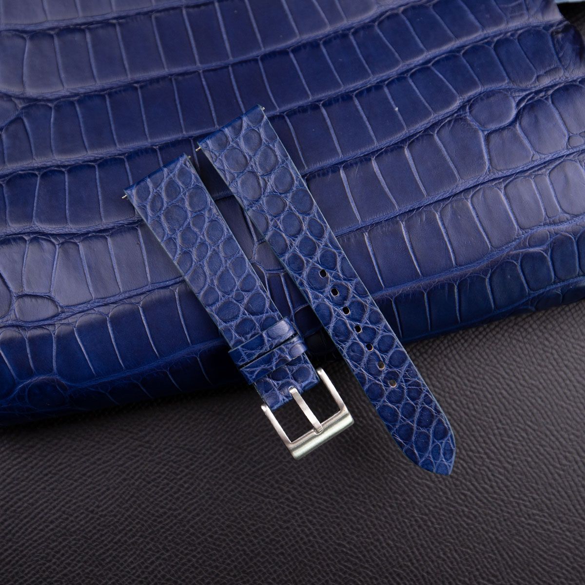 Vintage Dark Blue Alligator Round Scales Leather Watch Strap