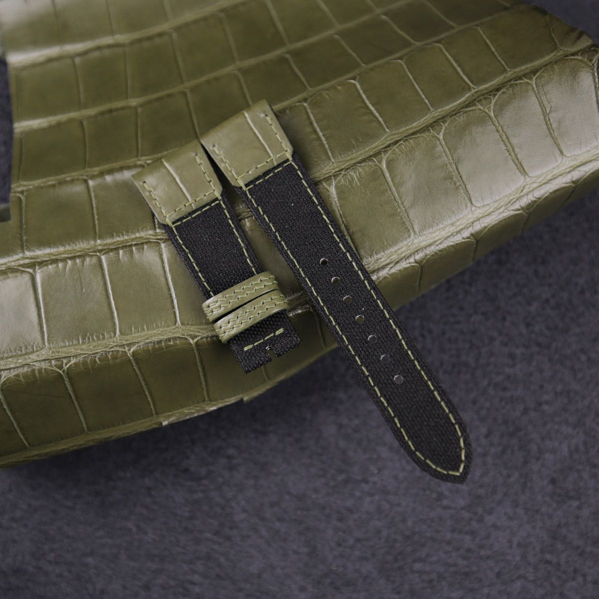 Black Sailcloth Mix Olive Alligator Watch Strap