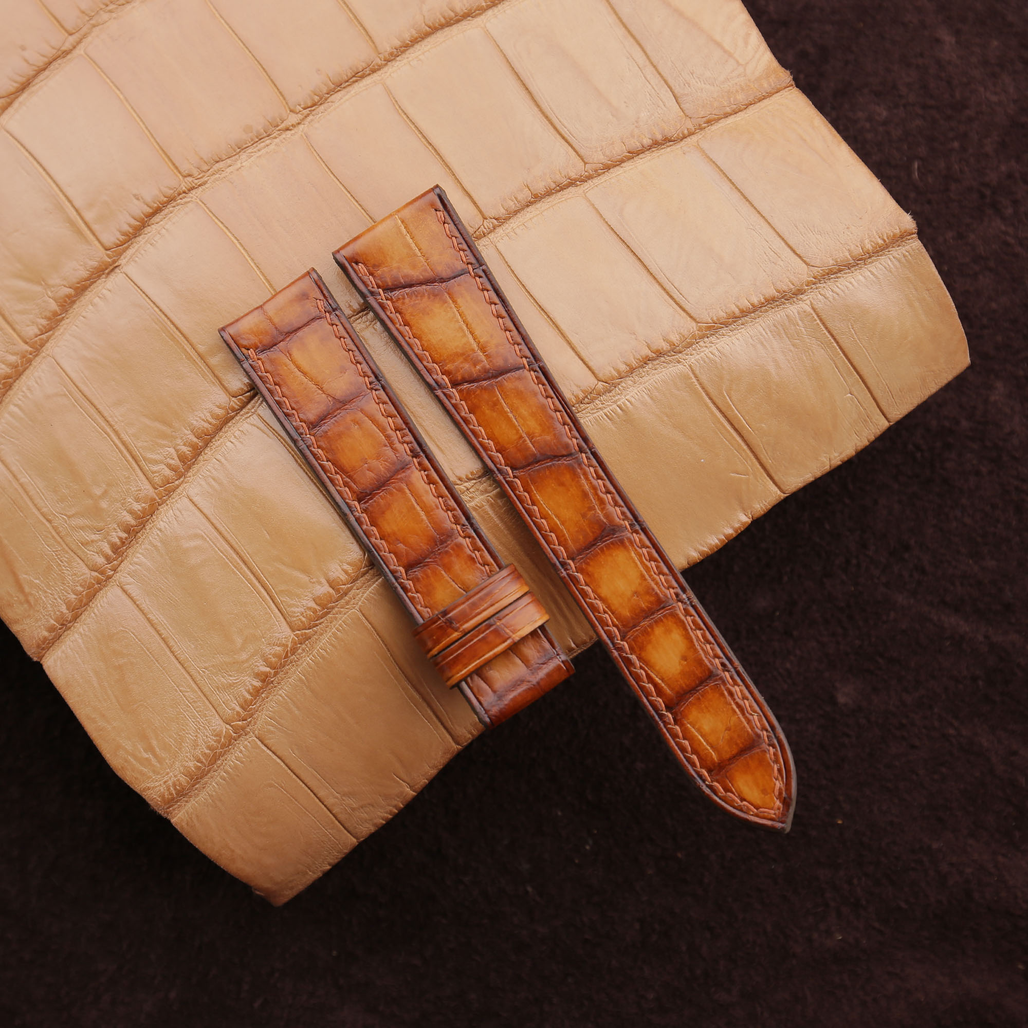Patina Beige Alligator Leather Watch Strap