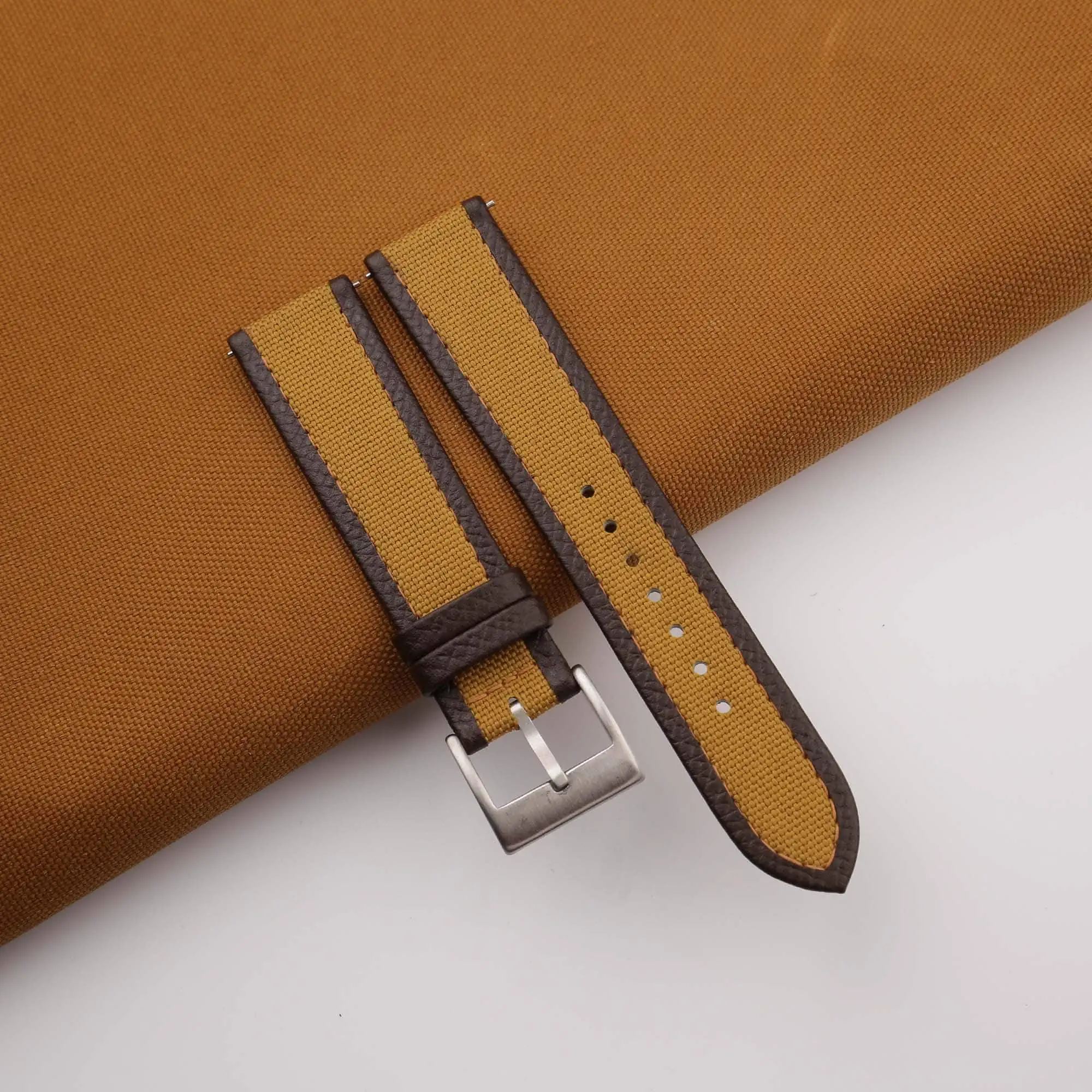 Golden Canvas Folded Edge Dark Brown Epsom Watch Strap