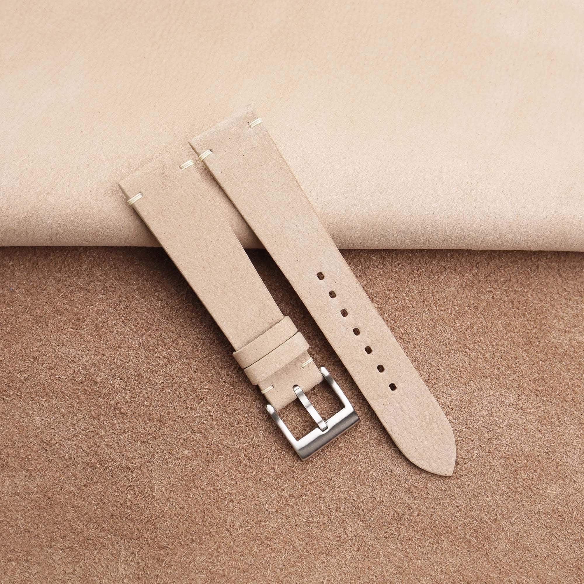 Vintage Light Cream Nubuck Leather Side-Stitch Watch Strap