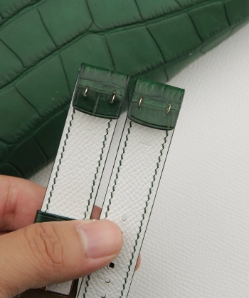 Alternative view of Full Padded Green Alligator White Lining Epsom Fixed Bars Watch Strap
