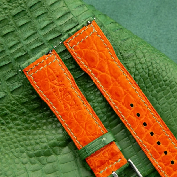 pilot green alligator orange lining watch strap