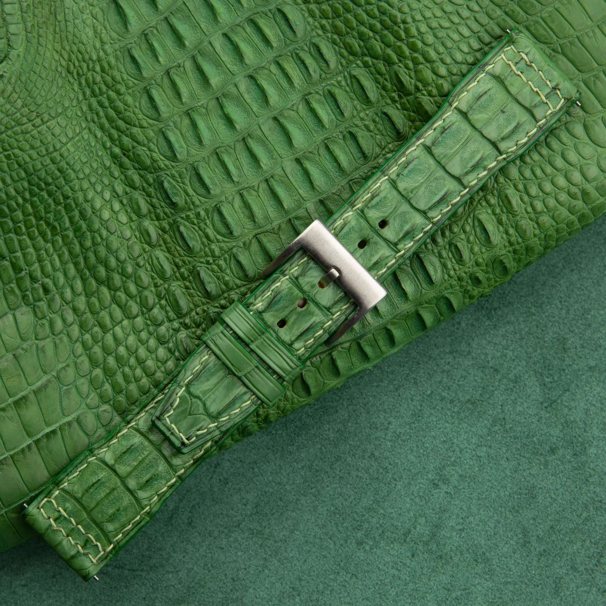 pilot green alligator orange lining watch strap