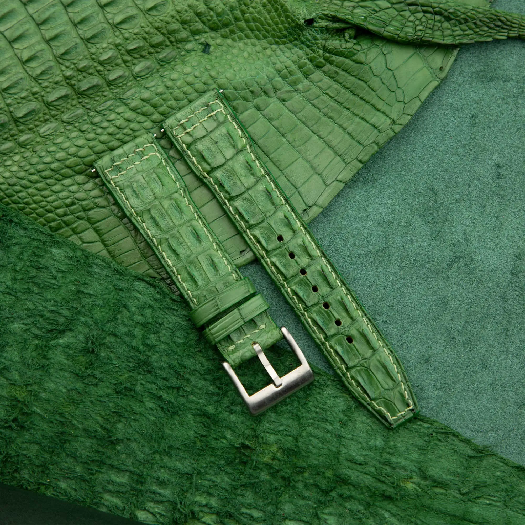 Pilot Green Alligator Double Hornback Orange Lining Watch Strap