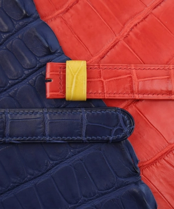 Tricolor Alligator Leather Watch Strap (Red, Yellow, Navy)