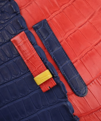 Tricolor Alligator Leather Watch Strap (Red, Yellow, Navy)