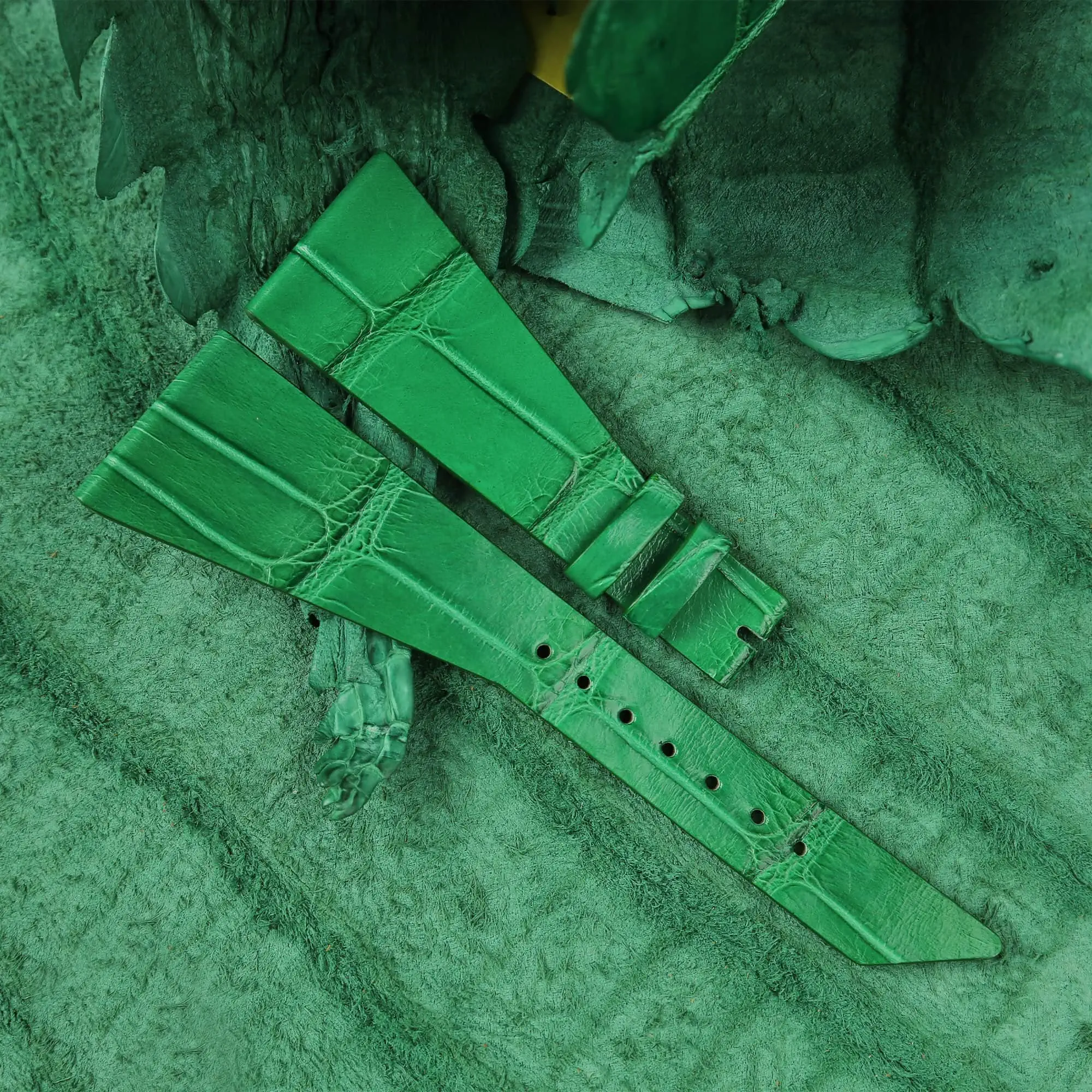 Asymmetric Light Green Alligator Leather Watch Strap - King Midas