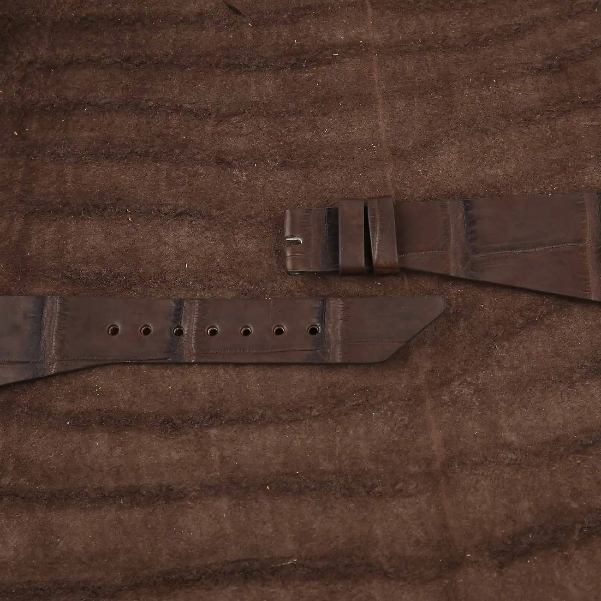 Asymmetric Chocolate Alligator leather watch strap - Image 2