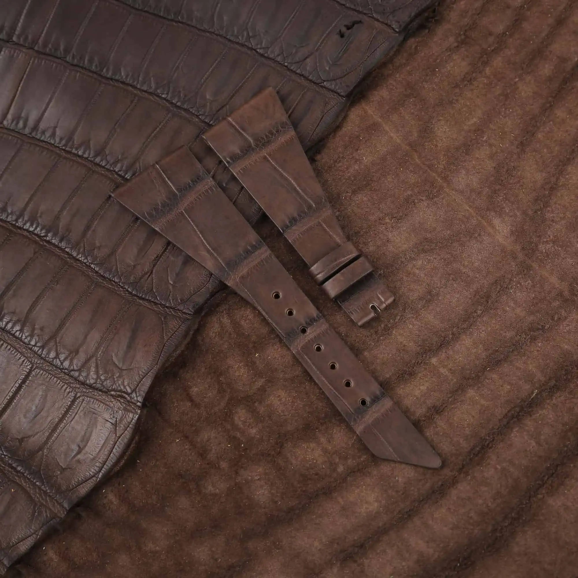 Asymmetric Chocolate Alligator leather watch strap