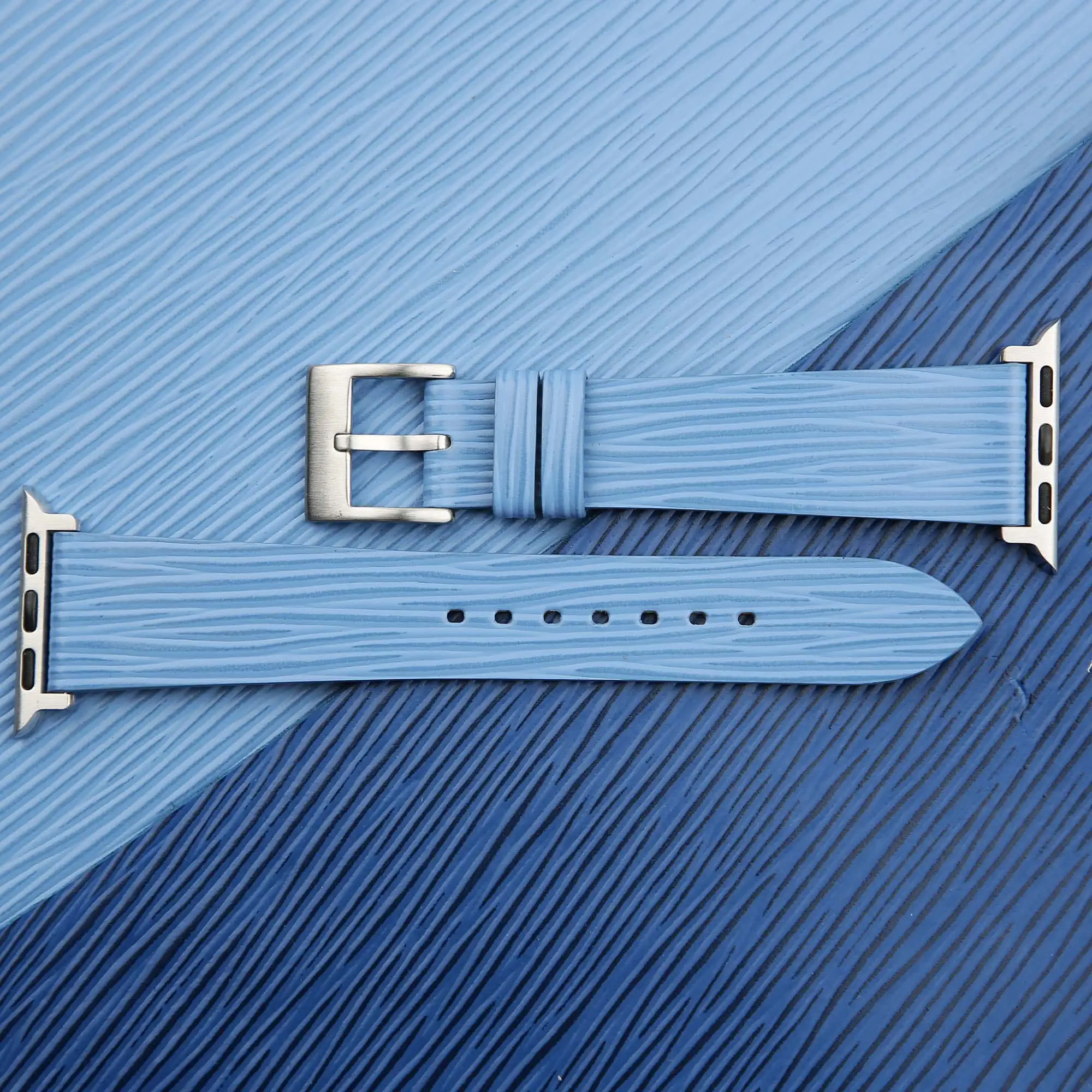 Light Blue Calfskin Apple watch band – Waves Texture