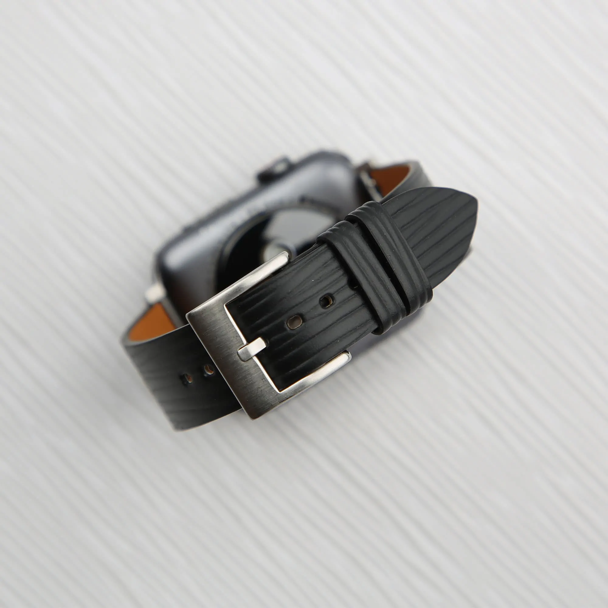 Black Calfskin Apple watch band – Waves Texture