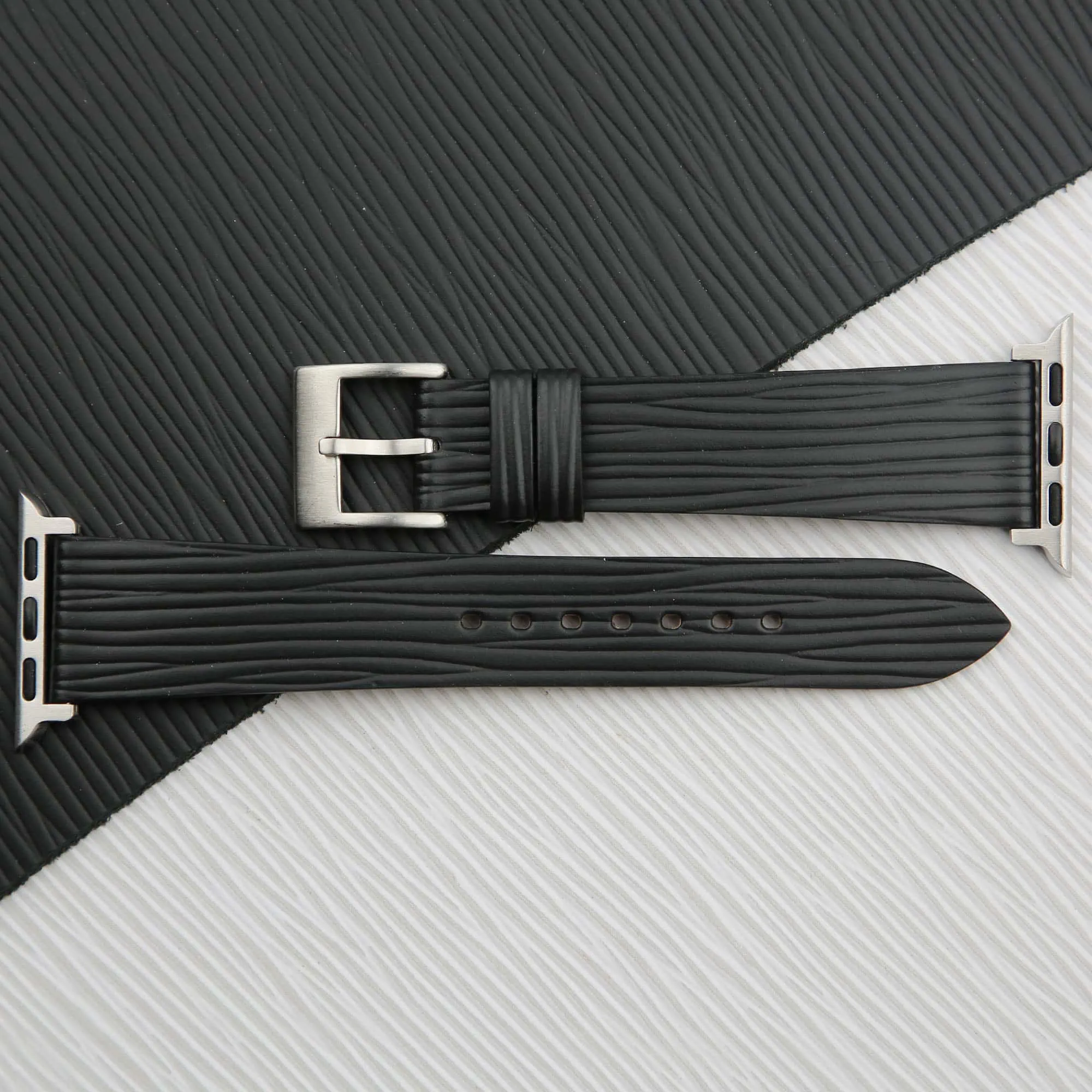 Black Calfskin Apple watch band – Waves Texture