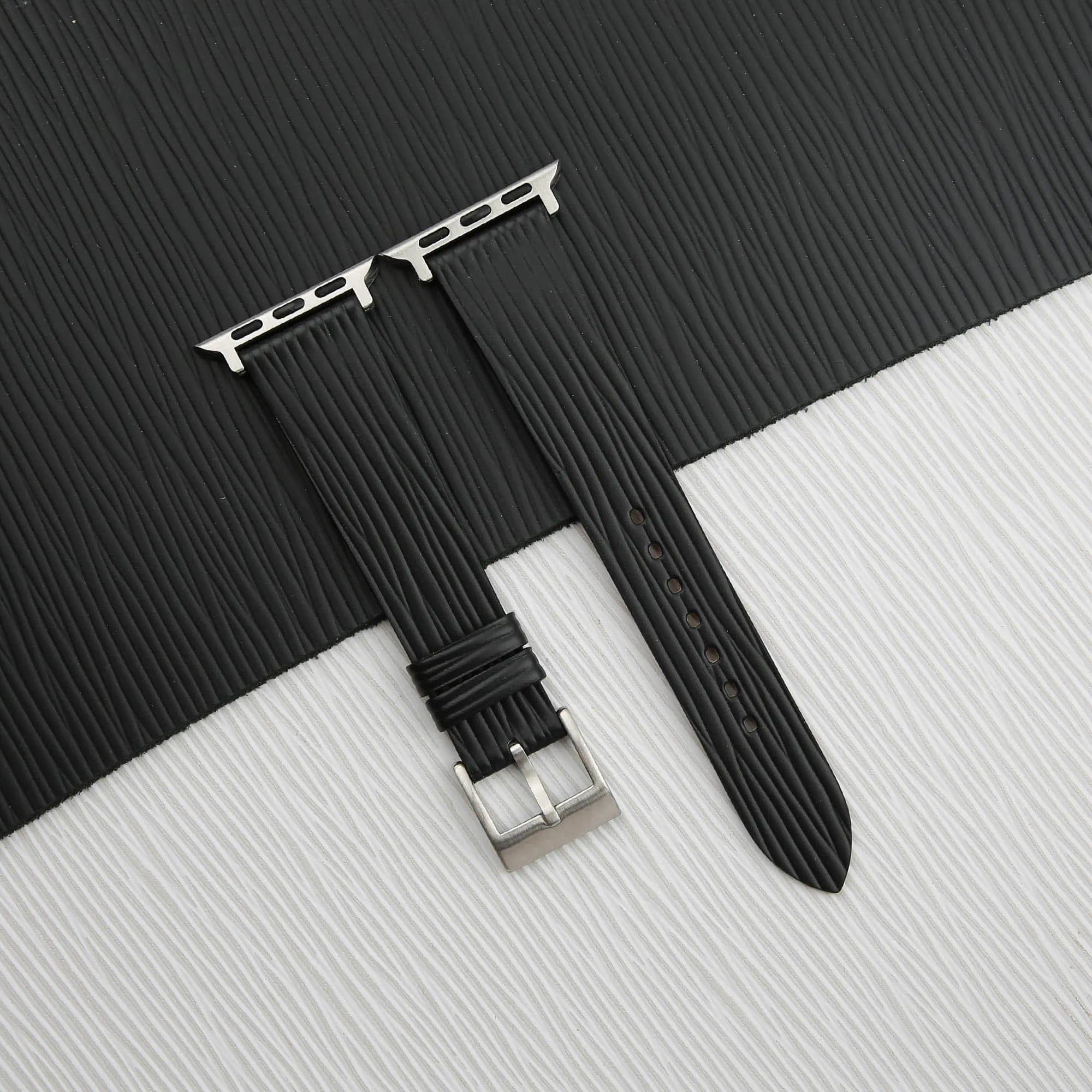 Black Calfskin Apple watch band – Waves Texture