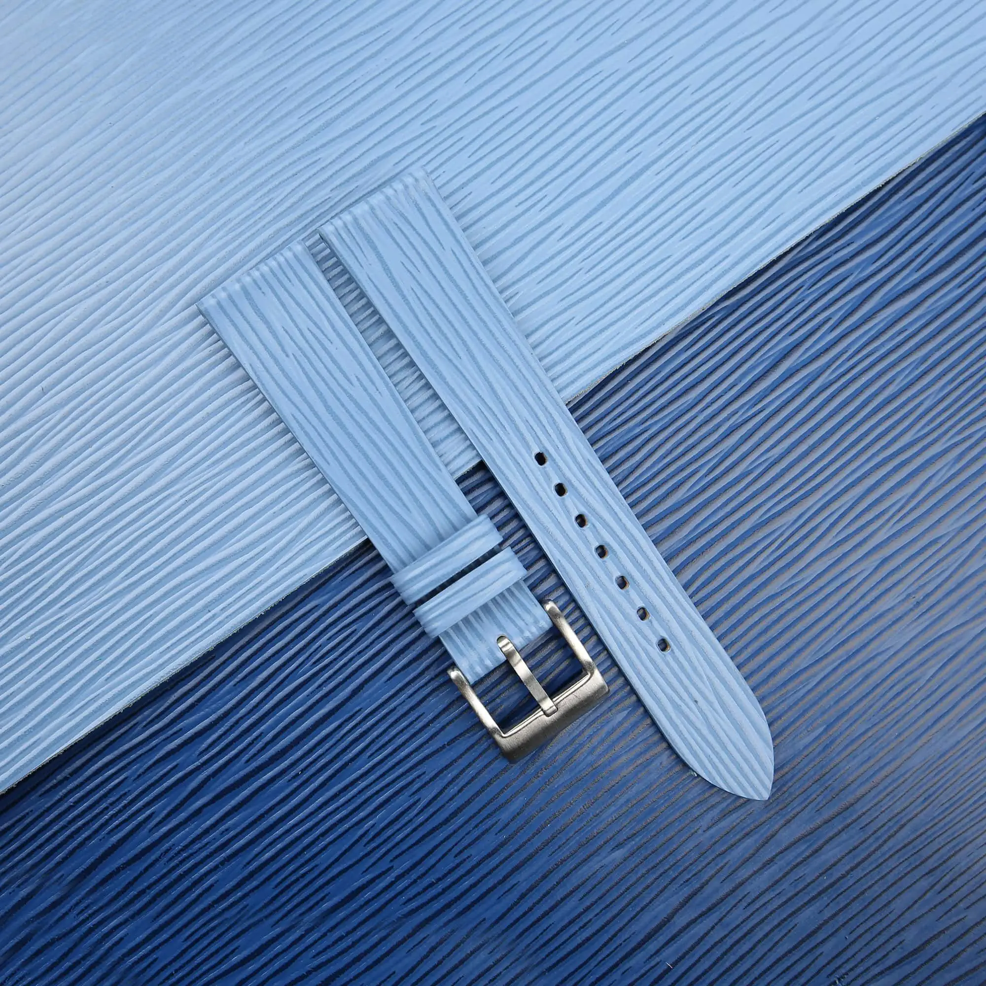 Light Blue Calfskin Watch Strap - Waves Texture