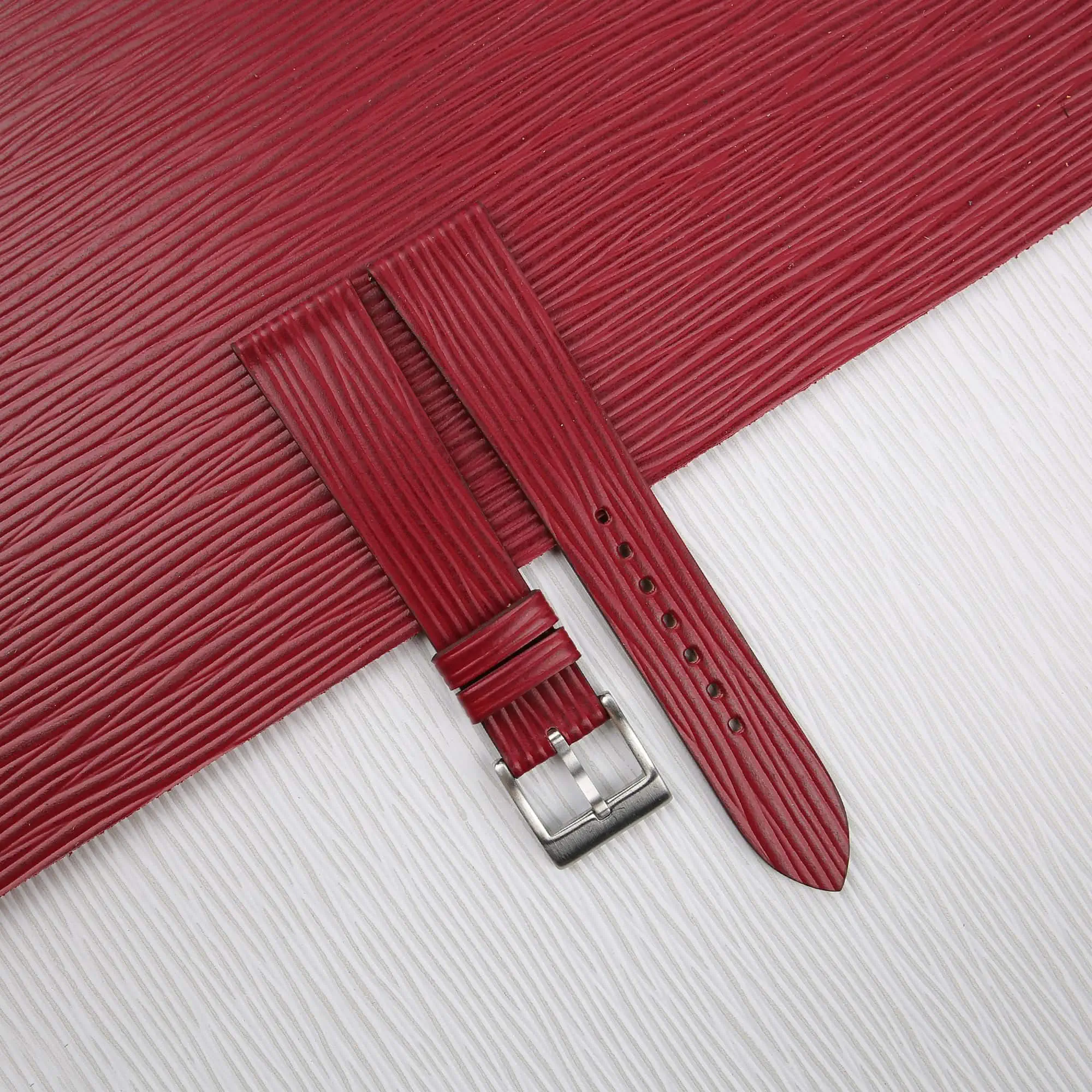 Red Calfskin Watch Strap - Waves Texture
