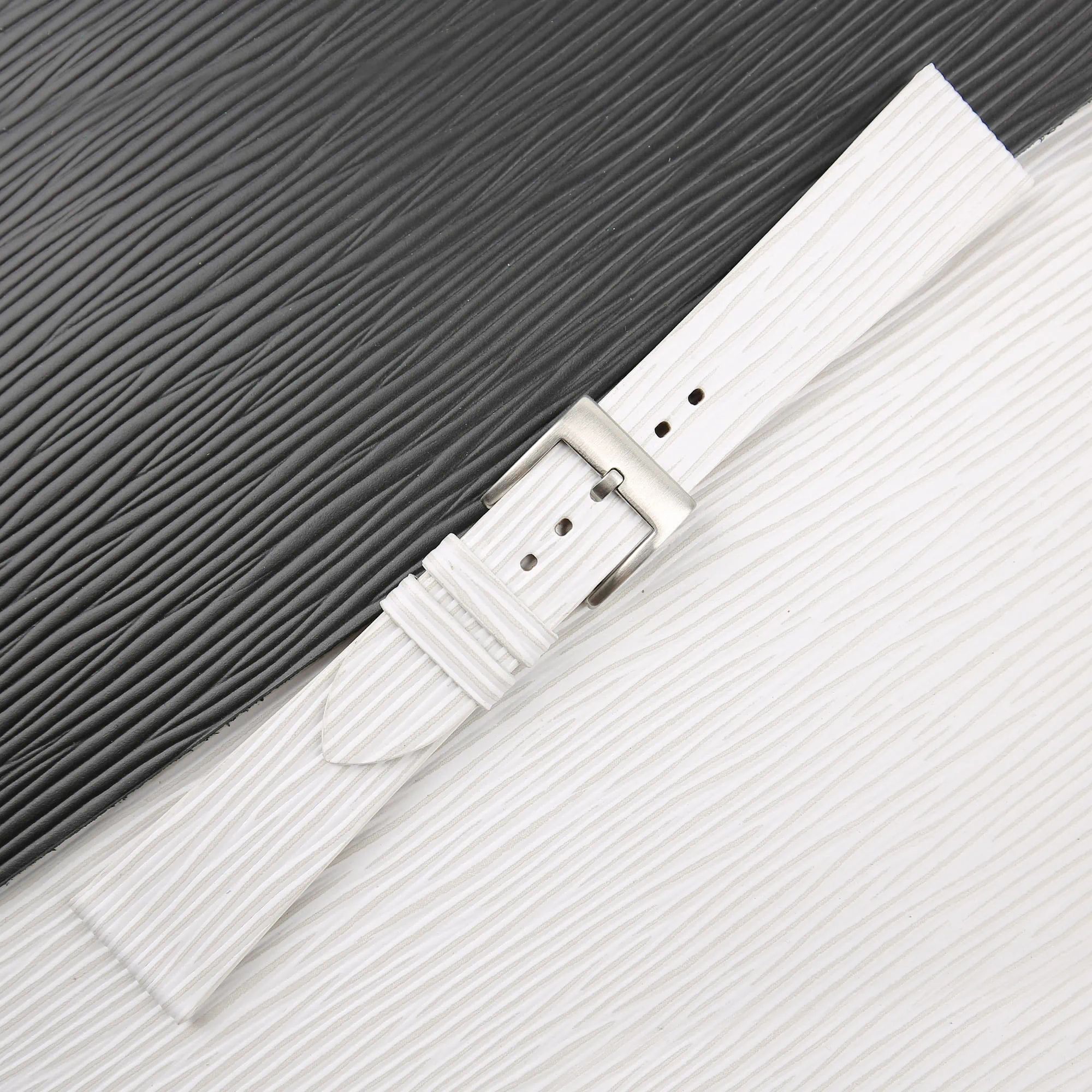 White Calfskin Watch Strap - Waves Texture