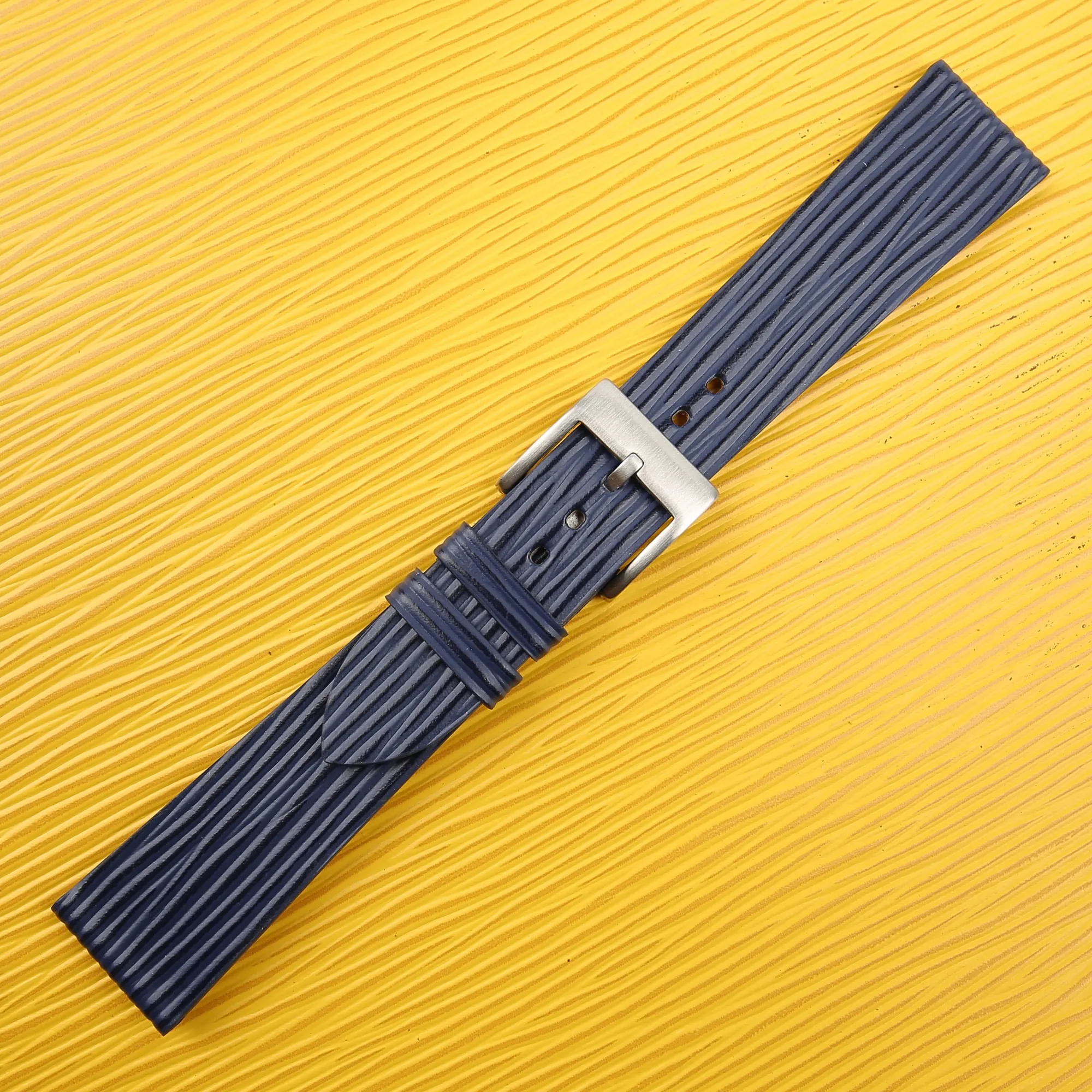 Navy Calfskin Watch Strap - Waves Texture