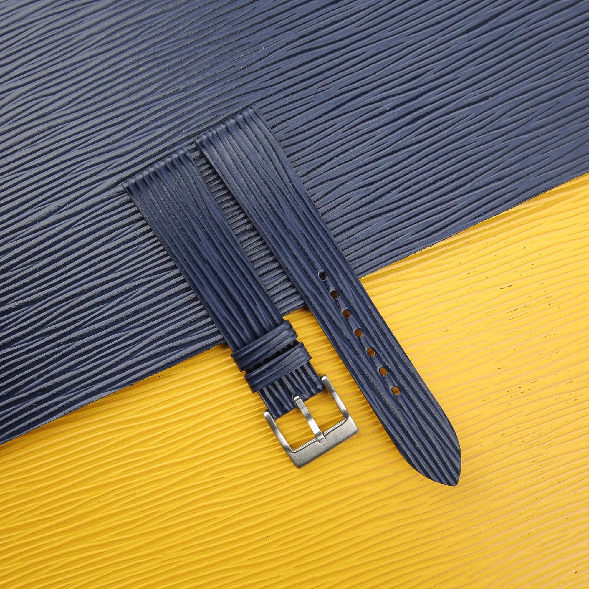 Navy Calfskin Watch Strap - Waves Texture