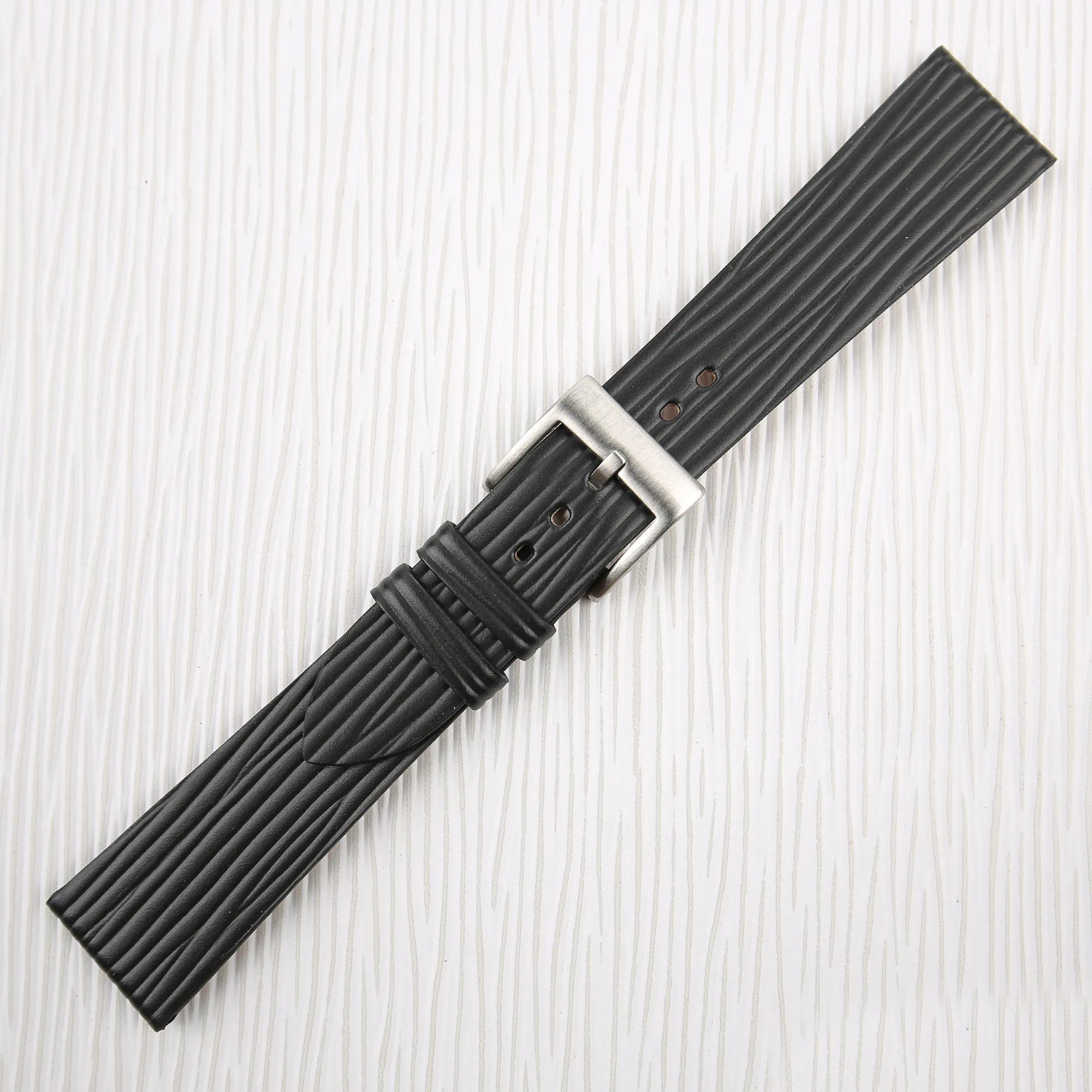 Black Calfskin Watch Strap - Waves Texture