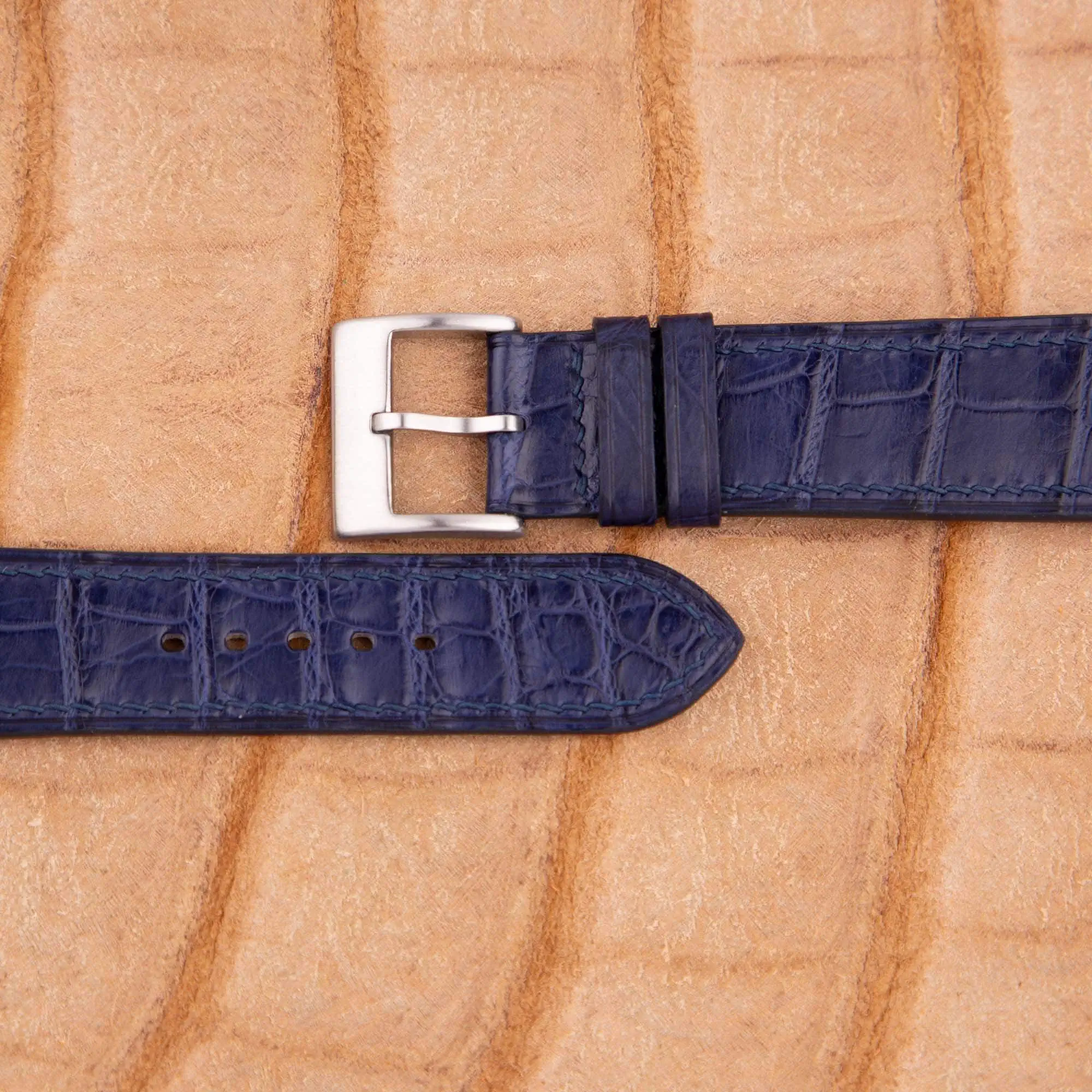 Dark Blue Alligator Leather Lining Light Brown Alligator Watch Strap - Image 3