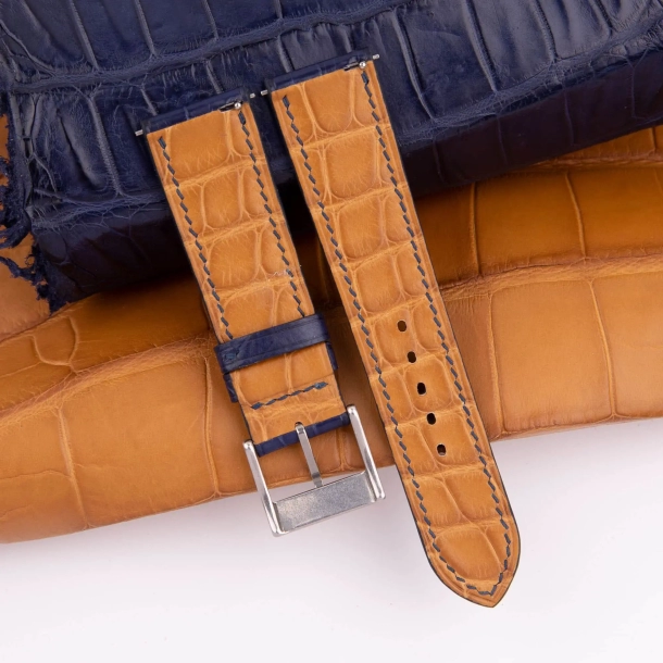 Blue Alligator Leather Lining Light Brown Alligator Watch Strap
