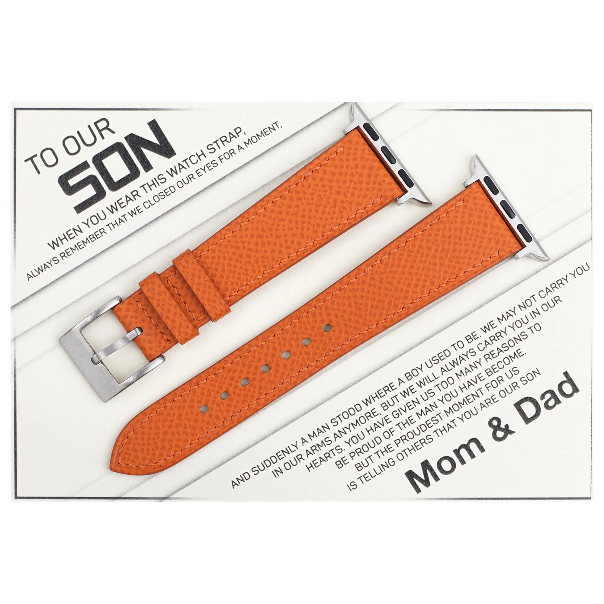 To My Son – Orange Epsom Leather Apple Watch Band Gift for Son